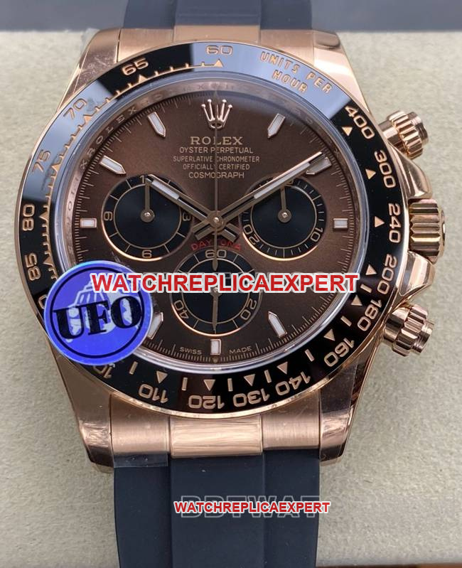 Super Clone Uhr UFO Factory Daytona Rolex Roségoldgehäuse braunes Zifferblatt 4131 Mechanische Rolex