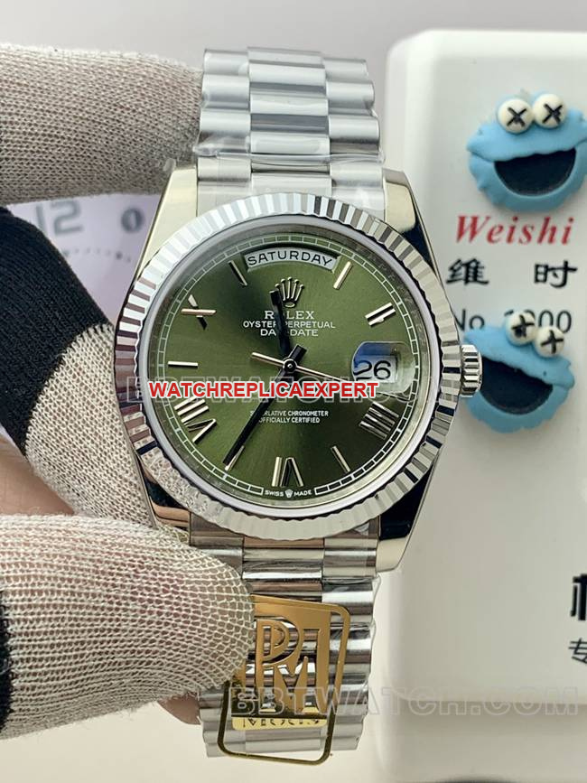 Top-quality replica watch day-date from PPM factory Rolex mechanical green dial Rolex