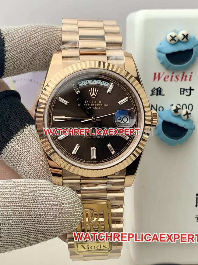 The Best Replica Rolex PPM Factory Day-Date Mechanical Rose Gold Brown Dial