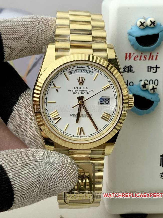Original Factory CollectRolex P0 Gold PPM Factory Day-Date Mechanical White Dial Roman Numerals