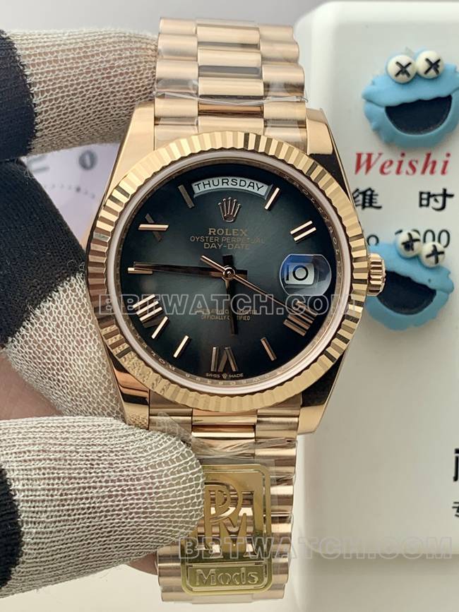 Top-Quality Replica Watch PPM Factory Grey Dial Rose Gold Rolex Day-Date Mechanical