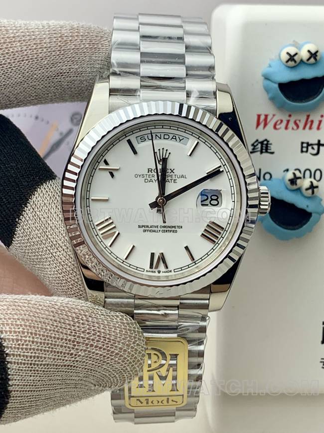 Best Replica Rolex PPM Factory White Dial Roman Numerals Rolex Day-Date Mechanical