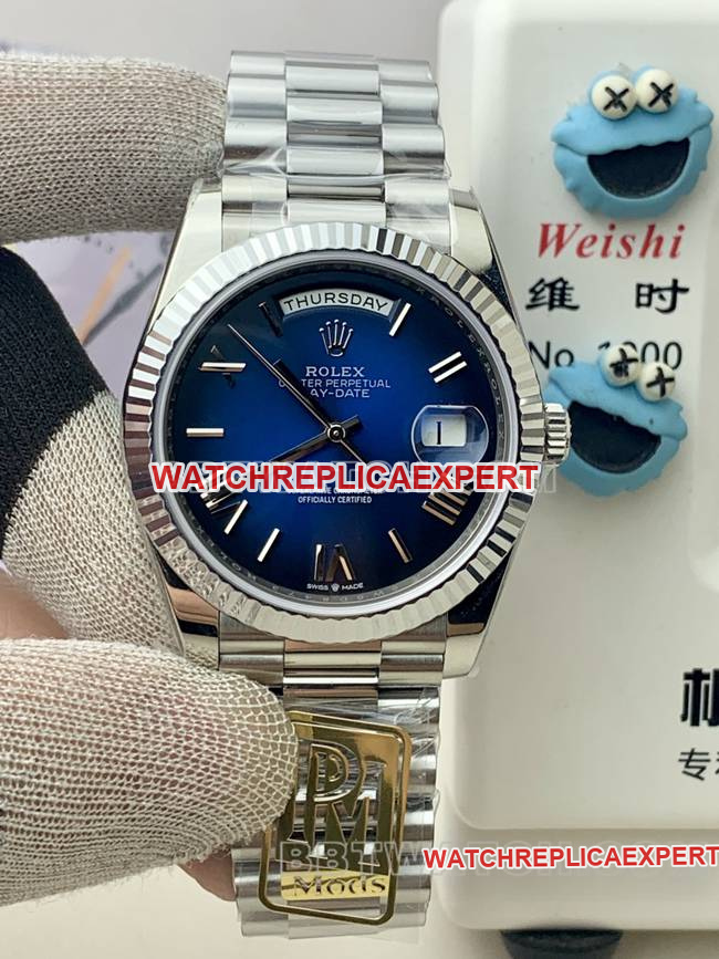 The Best Replica Rolex PPM Factory Blue And Black Dial Roman Numerals Rolex Day-Date Mechanical