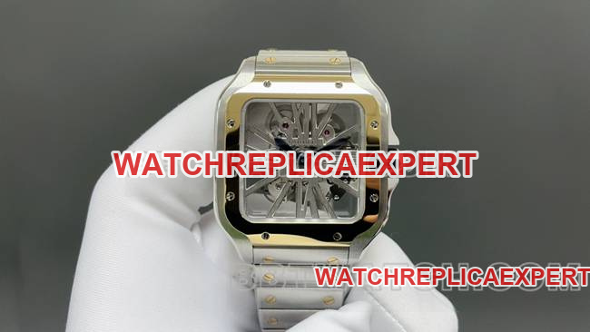 The Best Replica Watch Cartier MLF Factory Santos Yellow Skeleton Dial Mechanical