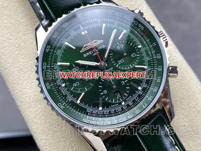 Top Replica Watches Aviation Chronograph BLS Factory Breitling Green Dial Strap Model Breitling