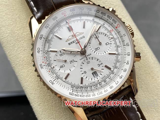 Best replica Breitling watches aviation chronograph BLS factory Breitling rose gold white disk strap models