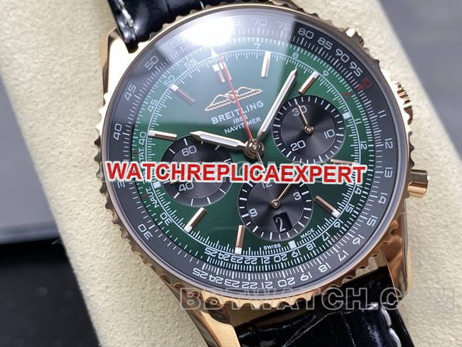 Super Clone Relógio Aviação Cronógrafo BLS Fábrica Breitling Ouro Rosa Verde Dial Strap Modelo Breitling