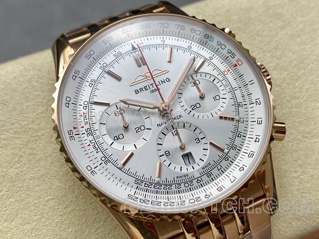 1:1 replica watches BLS factory Breitling aviation chronograph silver white dial rose gold steel bracelet models