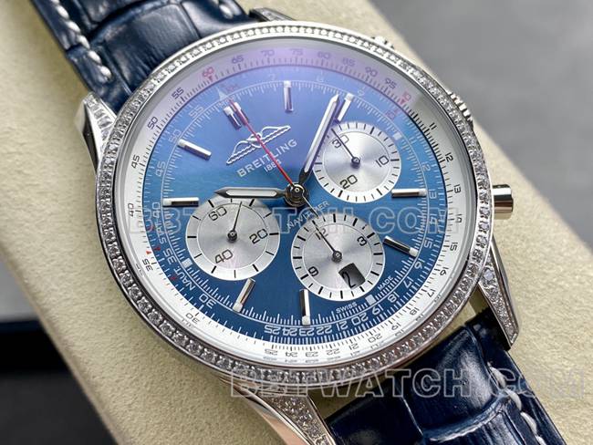 Best Replica Watches BLS Factory Breitling Aviation Chronograph Diamonds Blue Plate Strap Model Breitling
