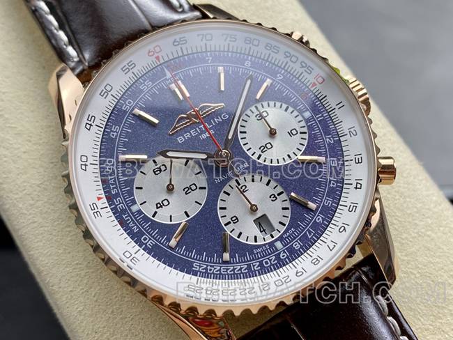 Top Replica Breitling BLS Factory Blue Plate Aviation Chronograph Rose Gold Belt Model