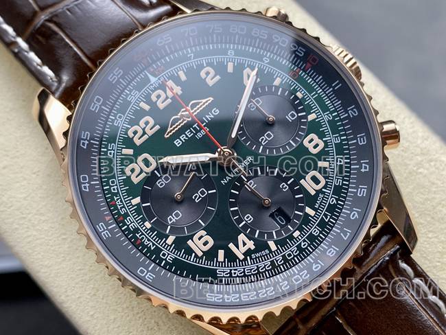 1:1 replica watches BLS factory green and black disk Breitling aviation chronograph rose gold strap models Breitling