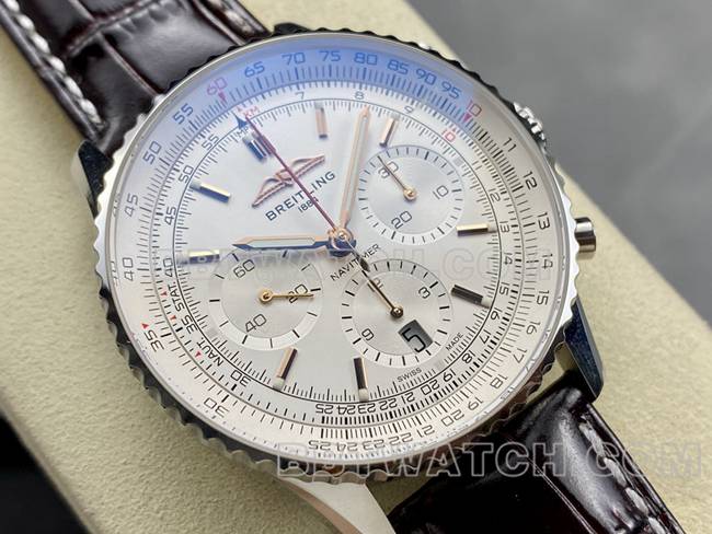 1:1 replica watches BLS factory aviation chronograph Breitling silver white dial brown strap models