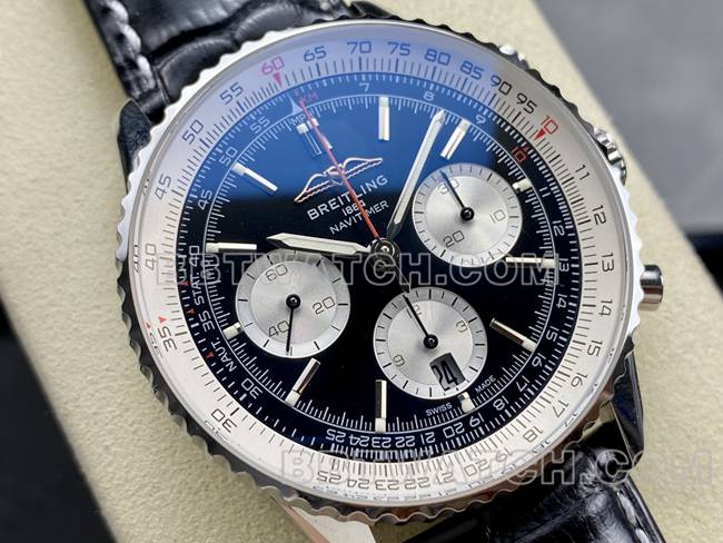 Best Replica Watches BLS Factory Aviation Chronograph Breitling Black and White Dial Black Strap Model Breitling