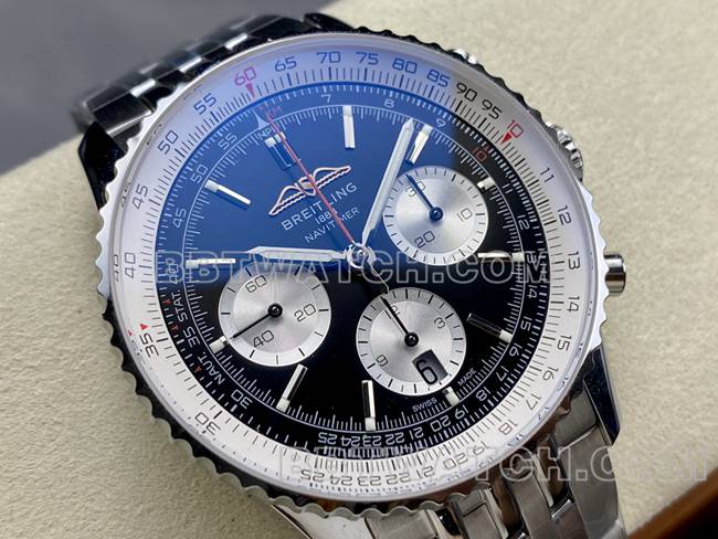 Top Replica Watches Breitling BLS Factory Aviation Chronograph Black Plate Steel Bracelet Model