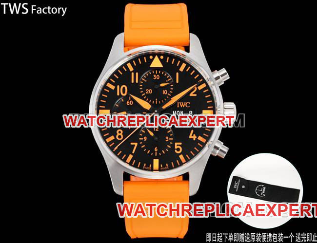 1:1 Replica Watches Pilot TWS Factory Vanguard Black Plate Orange Rubber Model