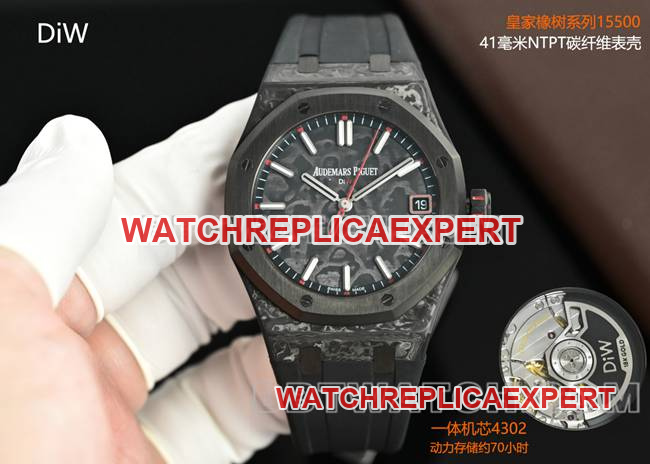 Top Replica Watches Royal Oak DiW Factory Audemars Piguet Carbon Fiber Red Hand 15500 Audemars Piguet