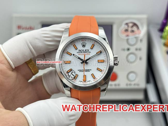 Super Clone Watch VS Factory Rolex mit weißem Zifferblatt und orangefarbenem Kautschukarmband
