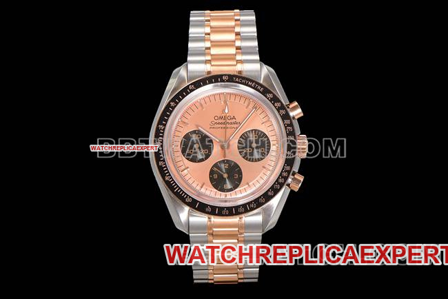 The Best Replica Watch Omega Speedmaster N1 Factory Rose Gold Dial with Gold and Steel Strap