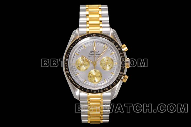 Super Clone Watch N1 Factory Speedmaster Omega Silver Dial with Gold and Steel Strap Omega