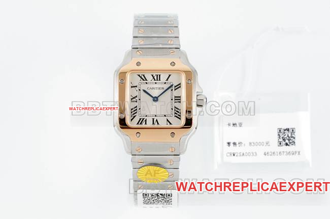 Cartier Santos Silver Dial Rose Gold Bezel Quartz Movement Best Replica Watches