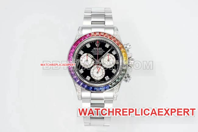 Rolex Daytona RX Factory Super Clone Relojes Rainbow Diamond Bisel Esfera negra Reloj mecánico de lujo