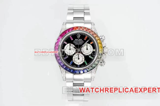 Rolex Daytona RX Factory Las mejores réplicas de relojes Anillo de diamantes arcoíris Placa negra Mecánico