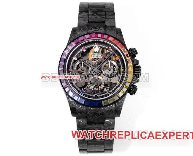 Best Replica Watches TWF Factory Rolex Daytona Custom Carbon Fiber Rainbow Diamond Bezel