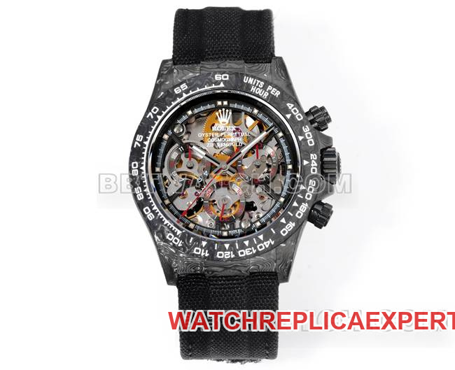 Best Replica Watches Daytona TW Factory Rolex Black Dial Black Nylon Strap Carbon Fiber Case