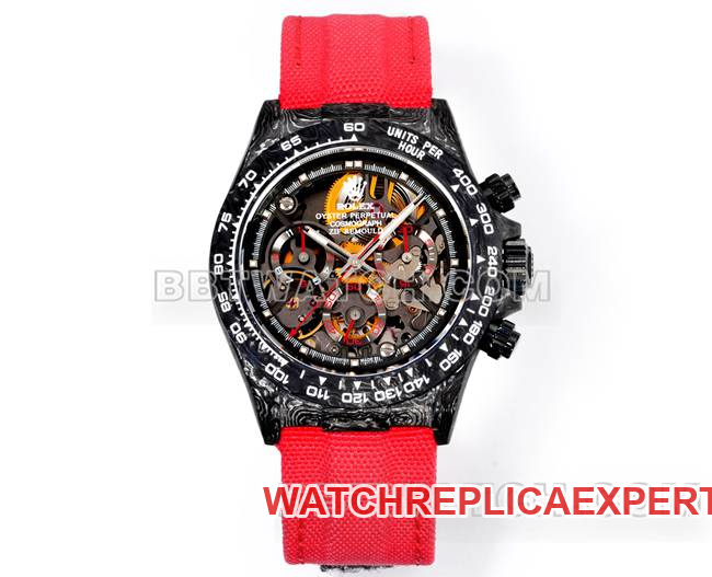 Top CollectWatches Daytona TW Factory Rolex Black Dial Red Nylon Strap Carbon Fiber Edition