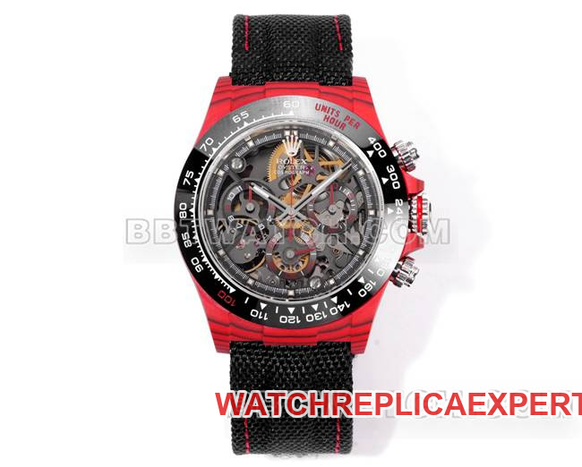 Top Replica Watches TW Factory Rolex Daytona Black Dial Red Shell Black Nylon Strap