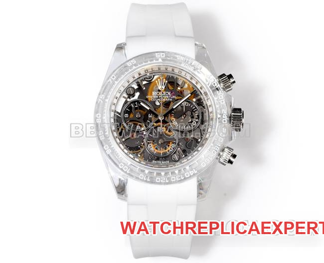 Top Replica Watches Rolex Daytona TW Factory Clear Case White Rubber Strap