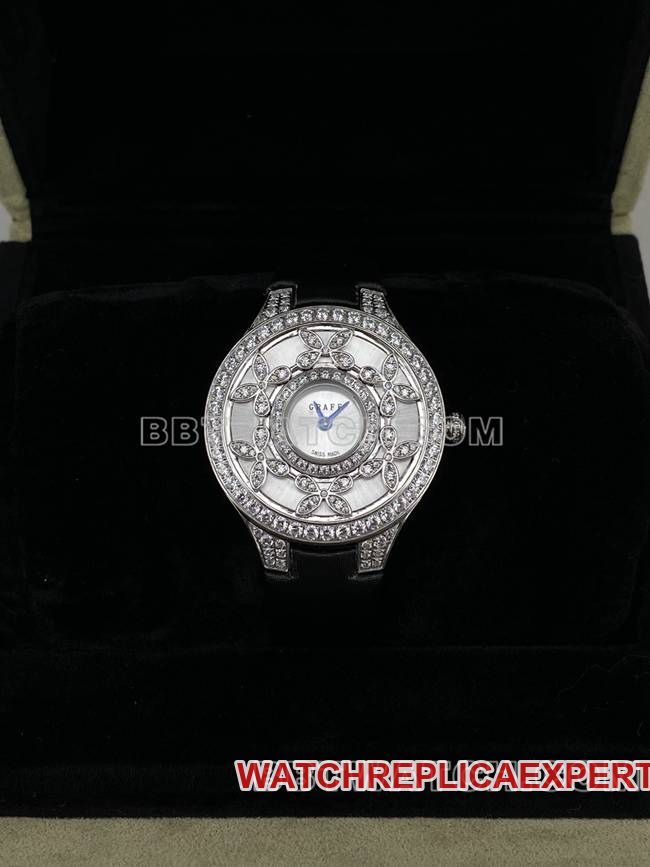 1:1 replica watch Graf VCA factory 33mm sapphire crystal diamond quartz movement White Gold Classic Butterfly Lady’s Watch
