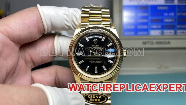 Rolex Day-Date 3255 Mecánico Esfera Negra 40mm de CBD Factory, Oro Amarillo de 18K y 219 Gramos