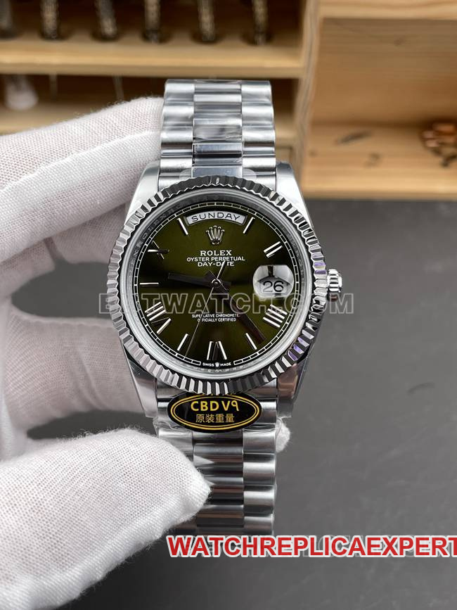 Best Replica Rolex Day-Date 3255 Mechanical Olive Green Dial 40mm from CBD Factory, Heavy 208 Grams