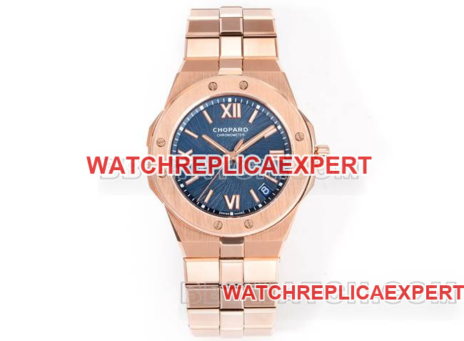 Chopard Super Clone Watch GH Factory Alpine Eagle Blue Dial 41mm Rose Gold Steel Strap