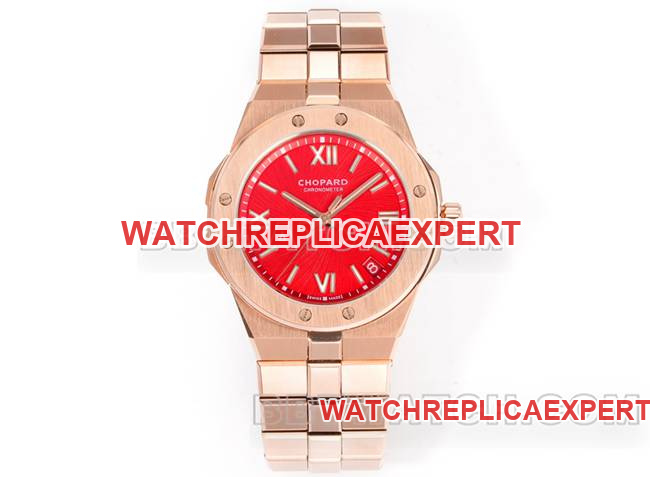 Best replica watch 41mm gh factory Chopard Alpine Eagle red dial rose gold steel strap
