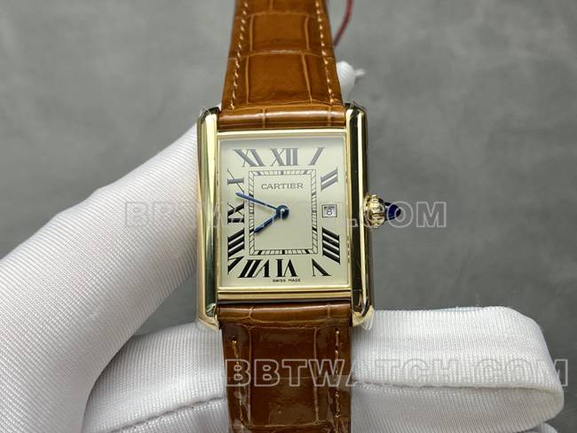 Cartier Tank Must DR Factory Top-tier Replica Watch Silver White Dial Quartz Brown Leather Strap