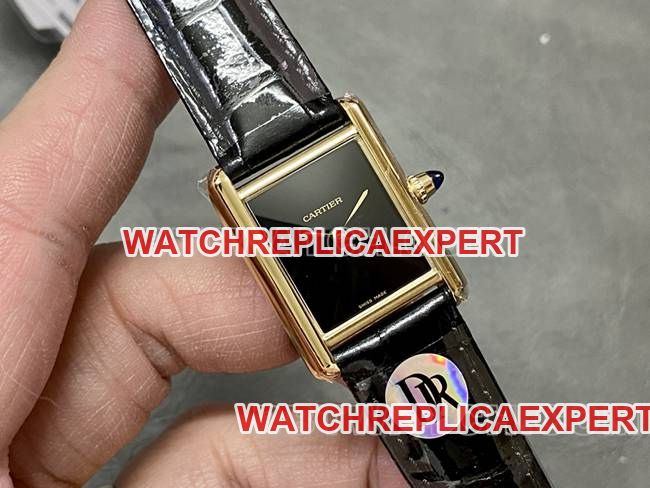 Cartier Top Replica Watch DR Factory Cartier Tank Black Dial Quartz Black Bracelet