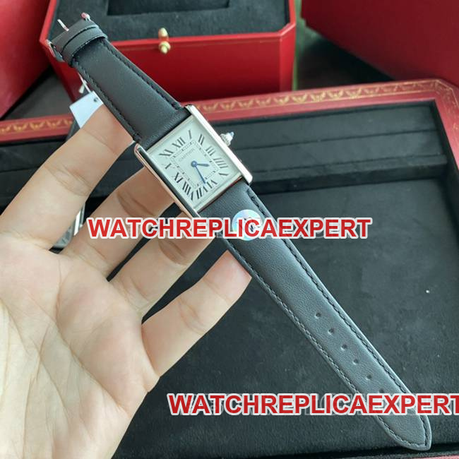 Cartier DR Factory Tank Must White Dial Quartz Black Strap Replica Watch