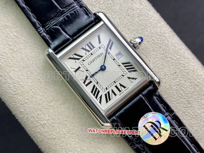 Cartier DR Factory Tank Cartier White Dial Small Size Quartz Black Strap 316L Stainless Steel Case