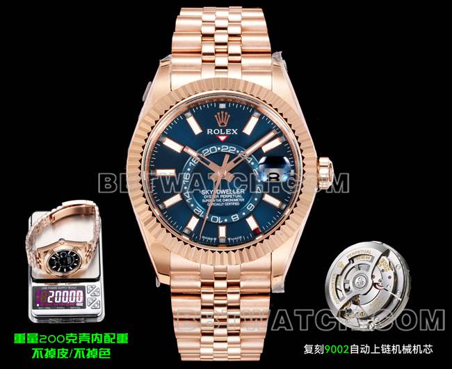 Best CollectWatch AR+ Factory Rolex Navigator Blue Dial Mechanical Rose Gold Steel Bracelet 200g Counterweight Version