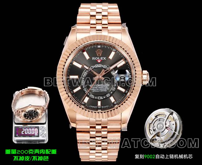 Rolex AR+ Factory Sky-Dweller Black Dial Mechanical Rose Gold Steel Strap CollectWatch