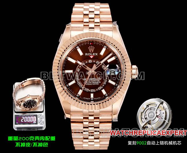Rolex The Best CollectWatch AR+ Factory Rolex Sky-Dweller Brown Dial Mechanical Rose Gold Steel Bracelet