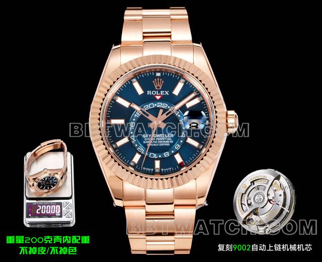 Rolex AR+ Factory Sky-Dweller Blue Dial Mechanical Rose Gold 200g Counterweight Version