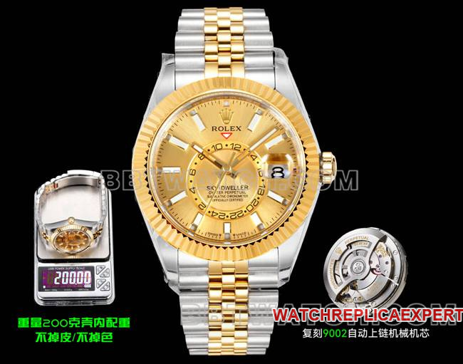 Rolex AR+ Factory Sky-Dweller Gold Dial Two-Tone 200g Weighted Version