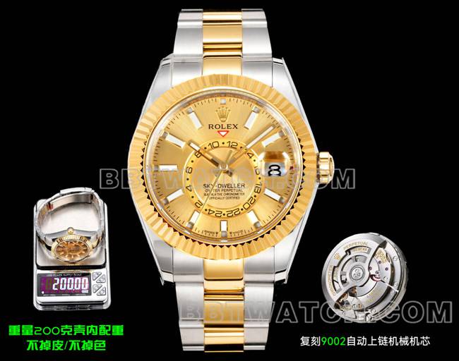 Original Factory CollectRolex Sky-Dweller AR+ Factory Rolex Gold Dial Mechanical Gold and Steel Bracelet