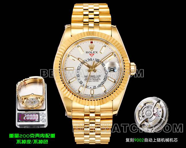 Rolex Super Clone Sky-Dweller AR+ Factory White Dial Mechanical Yellow Gold Watch