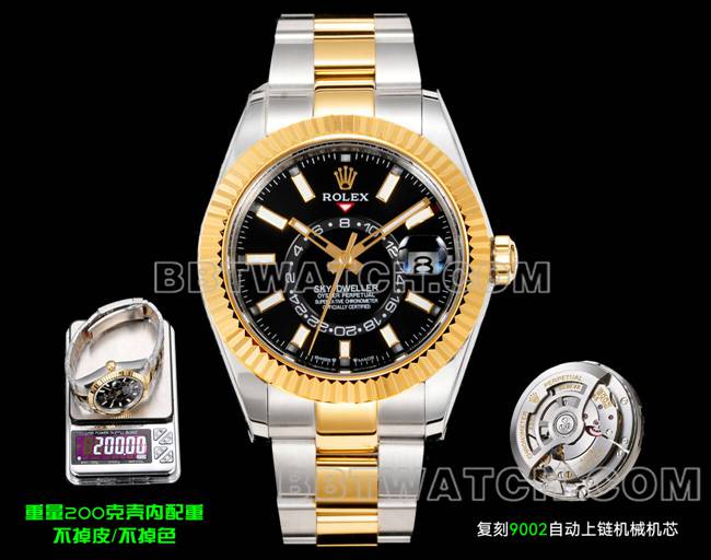 Rolex Sky-Dweller AR+ Factory Black Dial Intermechanical Gold and Steel Strap CollectWatch