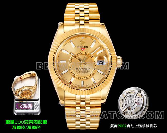 Rolex AR+ Factory Top CollectSky-Dweller Gold Dial Mechanical Yellow Gold Watch