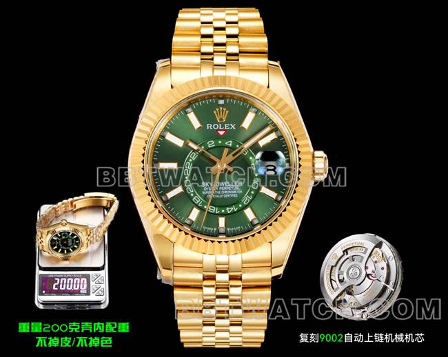 Rolex AR+ Factory Best CollectSky-Dweller Green Dial Mechanical Yellow Gold Watch